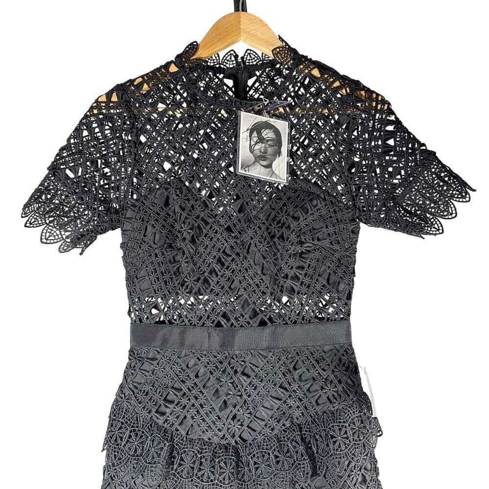 SELF-PORTRAIT Black Abstract Triangle Lace Midi Dress Size US 2 - Picture 6 of 15